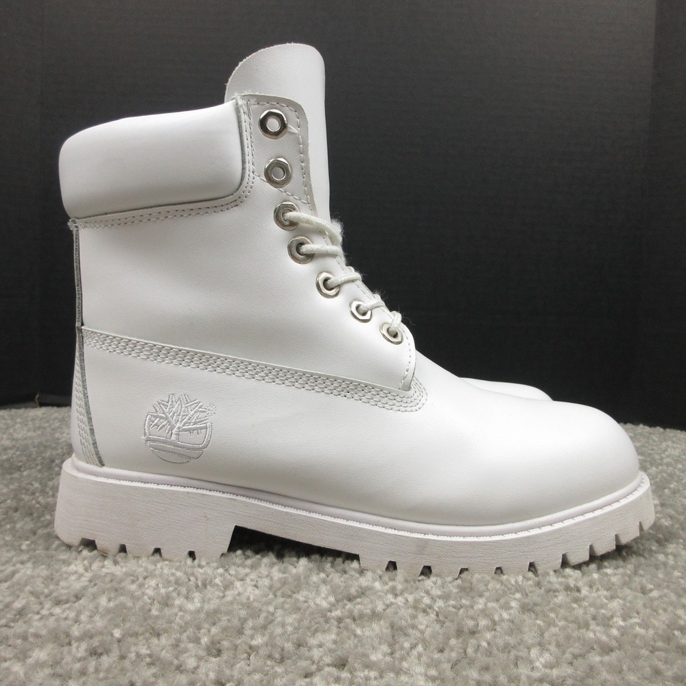 Timberland Boots Mens 7 Womens 8.5 All White Genuine Leather Shoes Lace Up